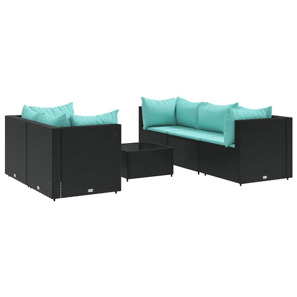 Premium Resistente ao Tempo 6 pcs conjunto lounge de jardim com almofadões vime PE preto