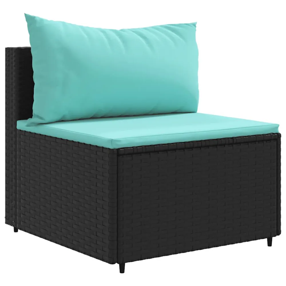 Premium Resistente ao Tempo 6 pcs conjunto lounge de jardim com almofadões vime PE preto