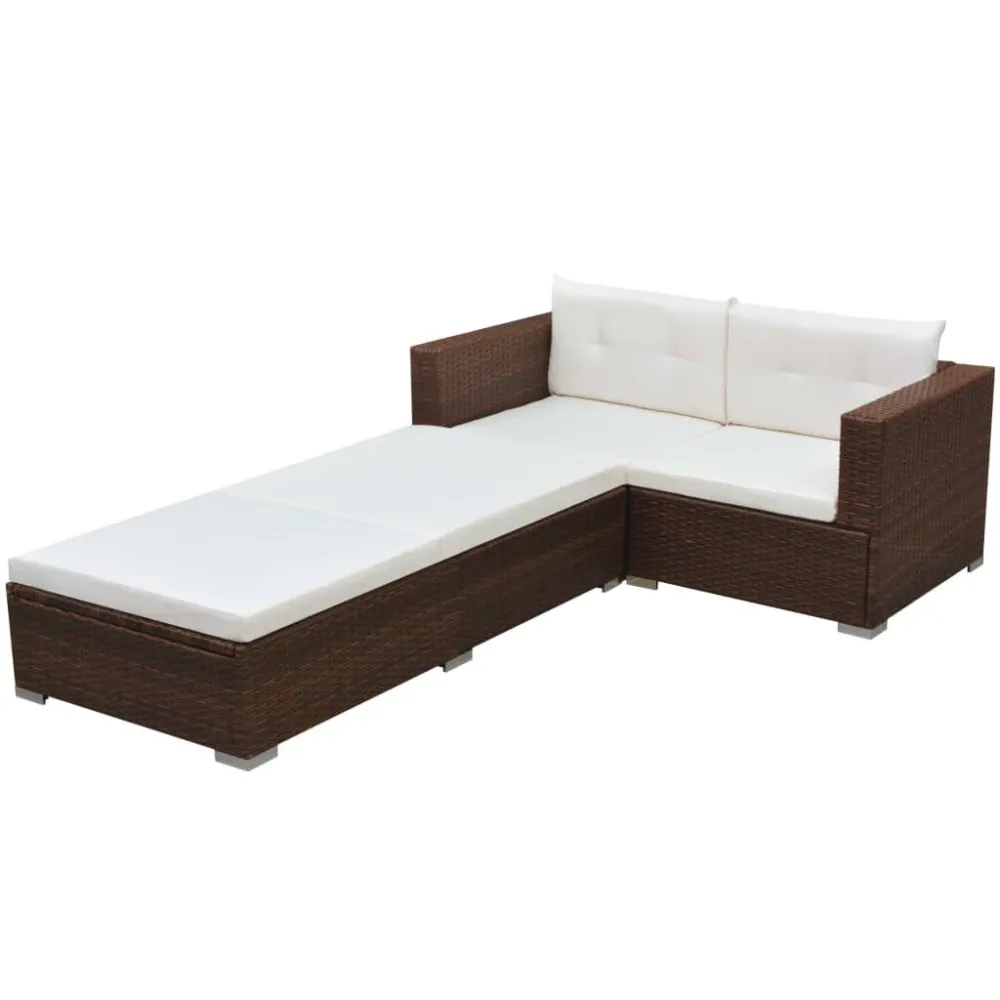 Premium Resistente ao Tempo 3 pcs conjunto lounge jardim com almofadões vime PE castanho