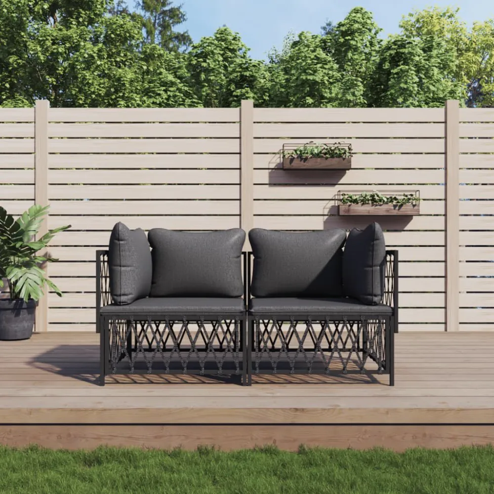 Premium Resistente ao Tempo 2 pcs conjunto lounge de jardim com almofadões ço antracite
