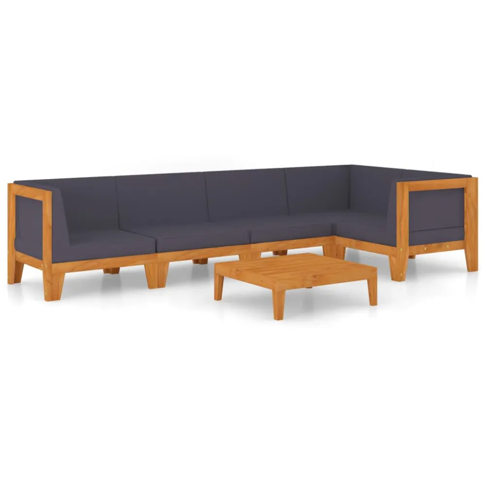 Premium Resistente ao Tempo 6 pcs conjunto lounge de jardim com almofadões acácia maciç