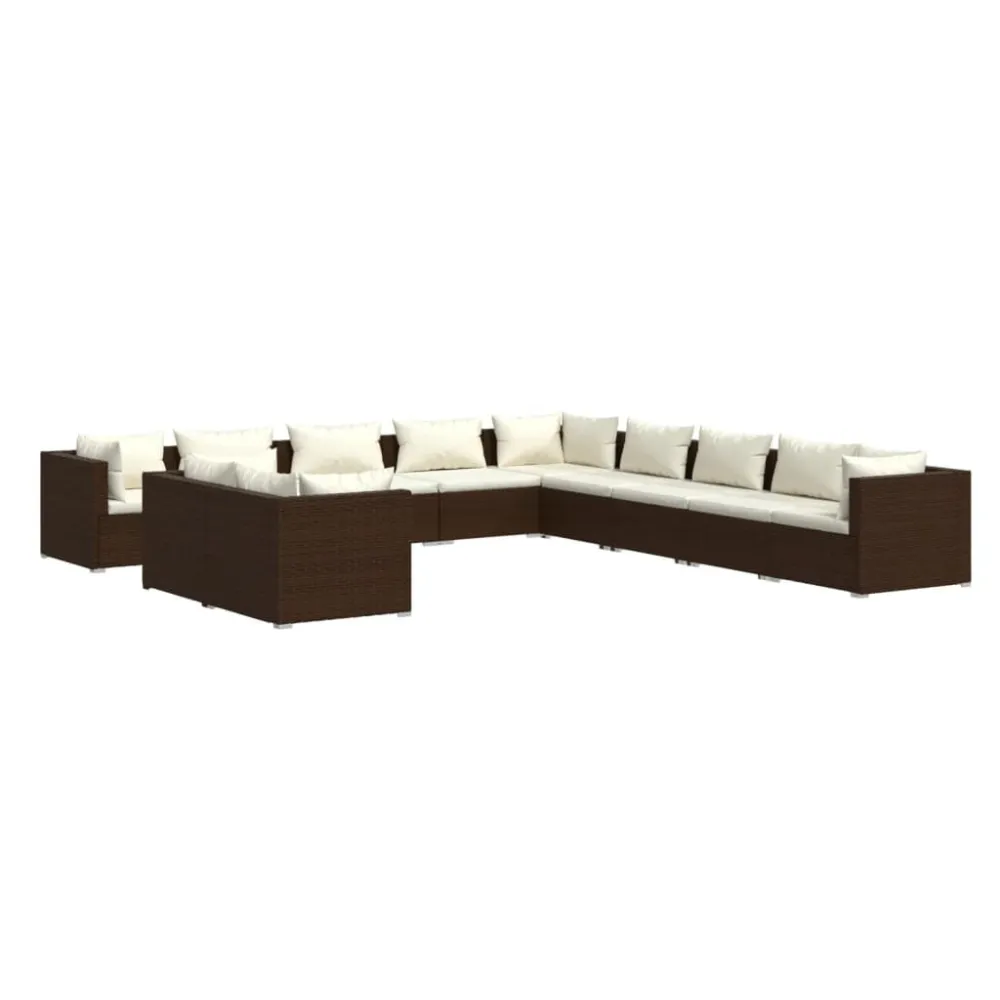 Premium Resistente ao Tempo 11 pcs conjunto lounge jardim com almofadões vime PE castanho