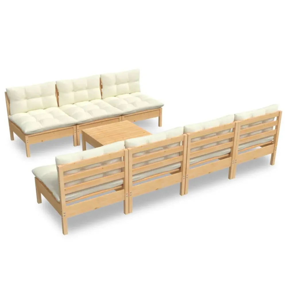 Premium Resistente ao Tempo 8 pcs conjunto lounge jardim com almofadões cor creme pinho