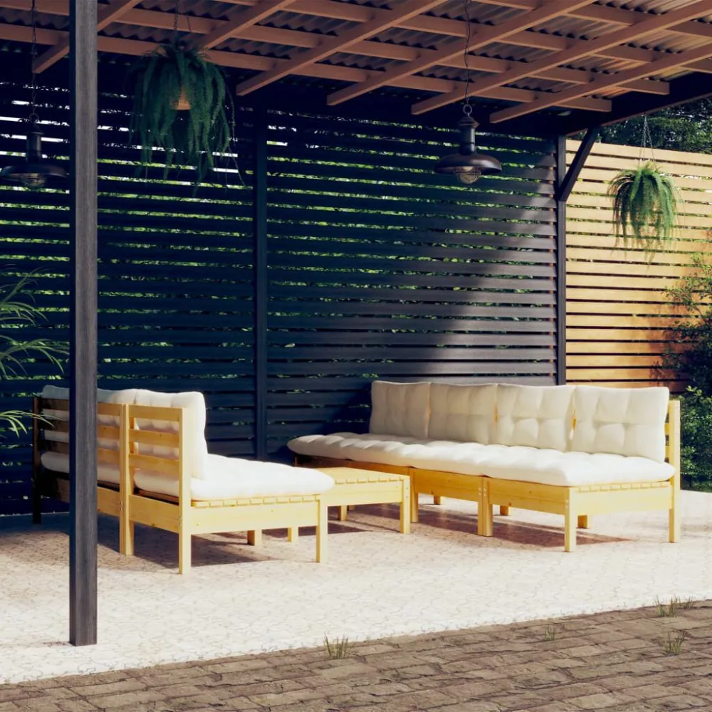 Premium Resistente ao Tempo 8 pcs conjunto lounge jardim com almofadões cor creme pinho