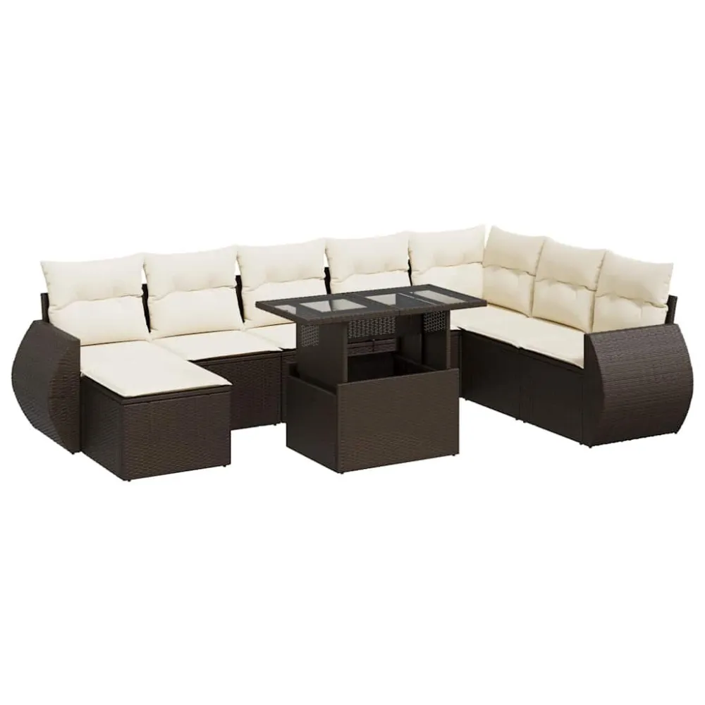 Premium Resistente ao Tempo 9 pcs conjunto sofás para jardim com almofadões vime PE castanho