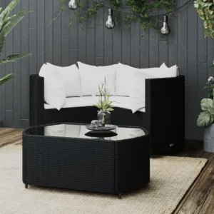 Premium Resistente ao Tempo 4 peças conjunto lounge de jardim com almofadões vime PE preto