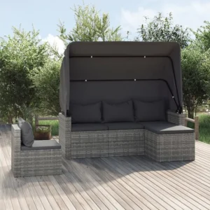 Premium Resistente ao Tempo 4 peças conjunto sofás de jardim com almofadões vime PE cinzento