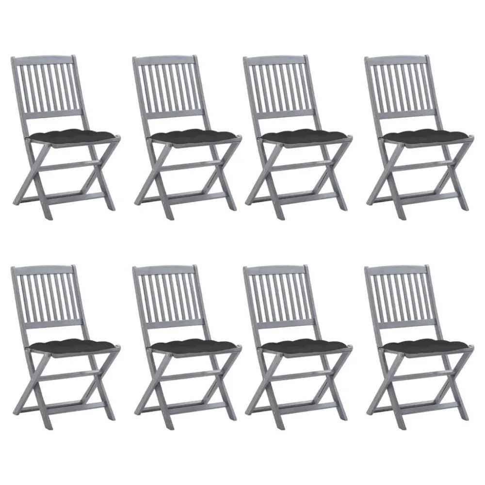 Puf de Exterior Cadeiras de exterior dobráveis 8pcs com almofadões acácia maciç