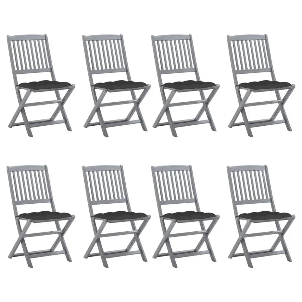 Puf de Exterior Cadeiras de exterior dobráveis 8pcs com almofadões acácia maciç