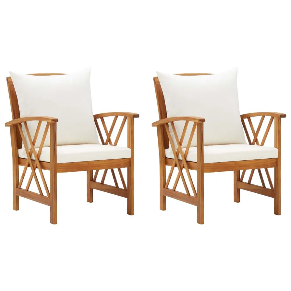 Puf de Exterior Cadeiras de jardim com almofadões 2 pcs madeira acácia maciç