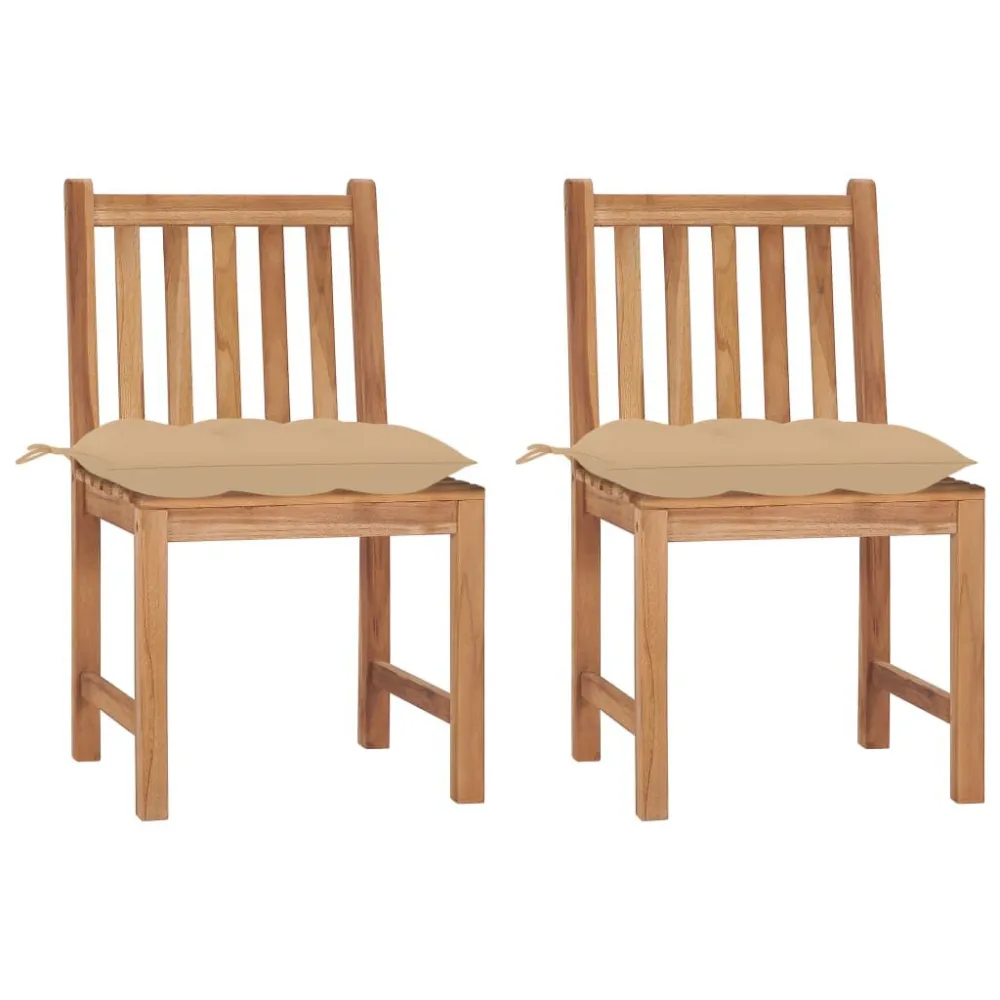 Puf de Exterior Cadeiras de jardim com almofadões 2 pcs madeira de teca maciç