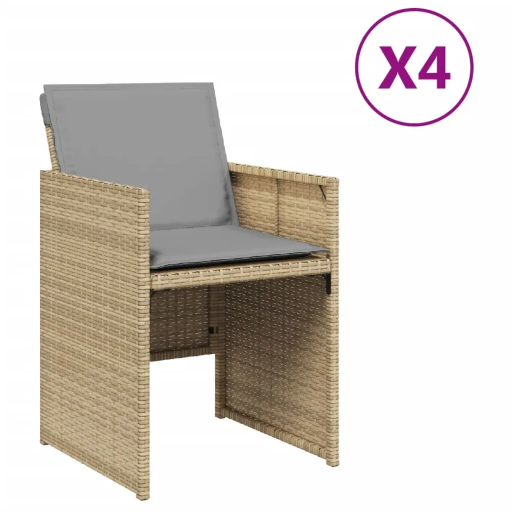 Puf de Exterior Cadeiras de jardim com almofadões 4 pcs vime PE bege misturado