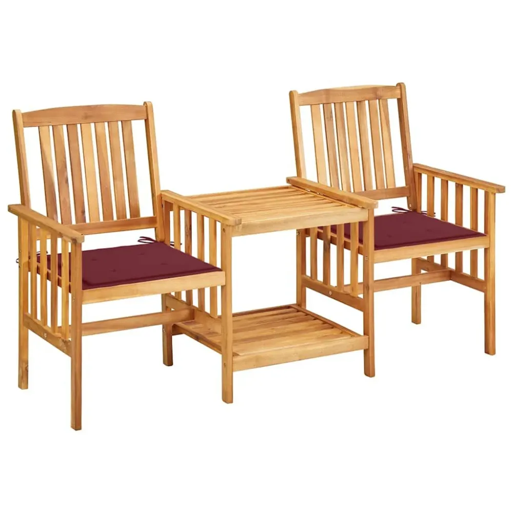 Puf de Exterior Cadeiras de jardim com mesa de centro e almofadões acácia maciç