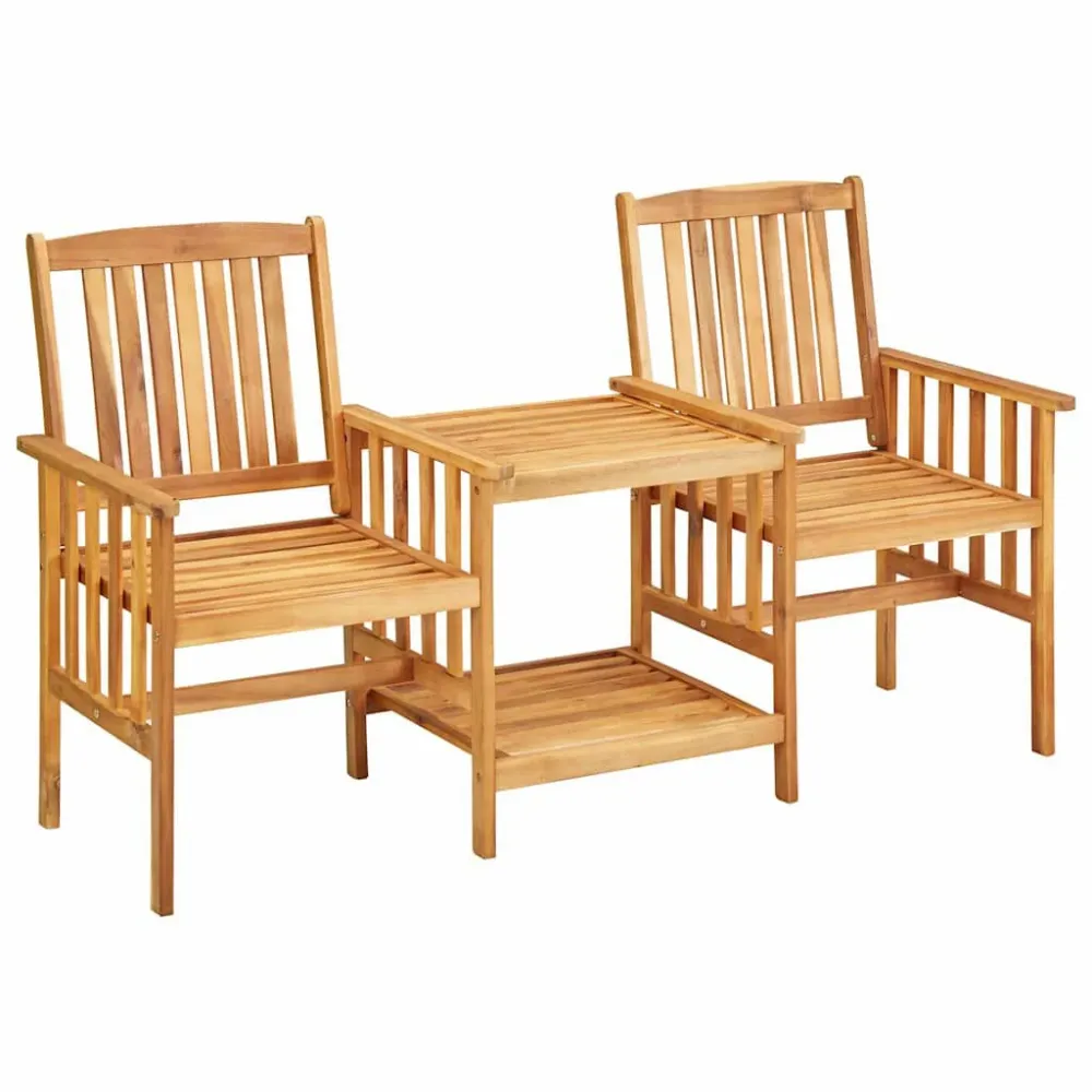 Puf de Exterior Cadeiras de jardim com mesa de centro e almofadões acácia maciç