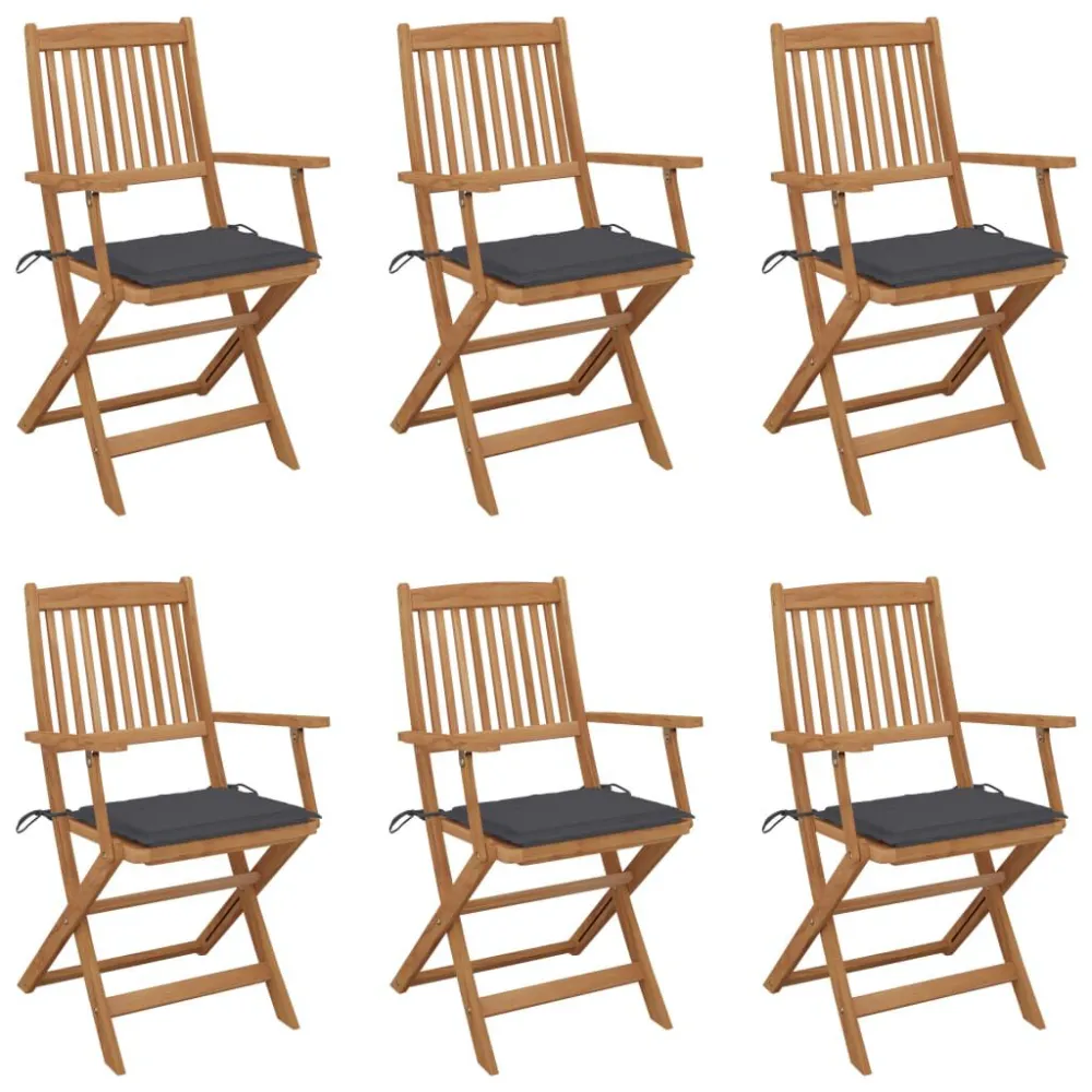 Puf de Exterior Cadeiras de jardim dobráveis com almofadões 6 pcs acácia maciç