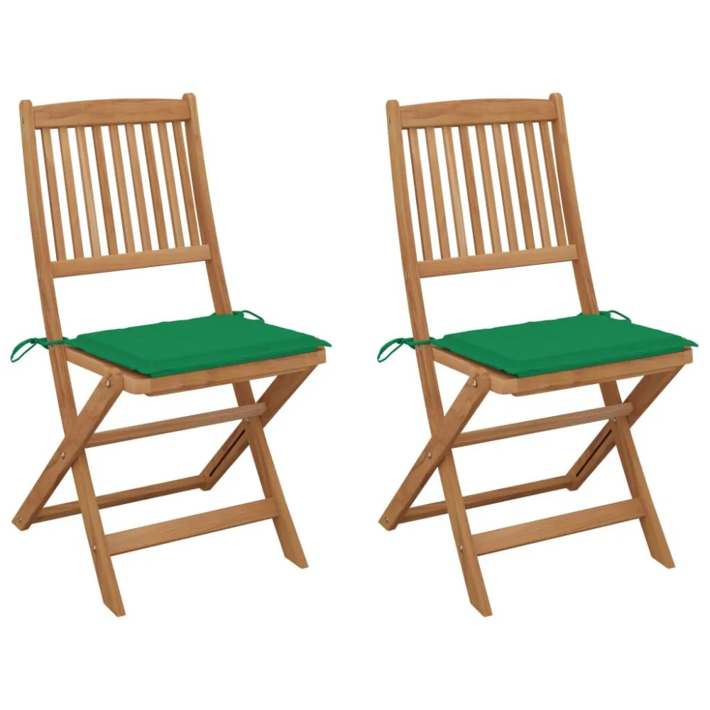 Puf de Exterior Cadeiras de jardim dobráveis com almofadões 2 pcs acácia maciç