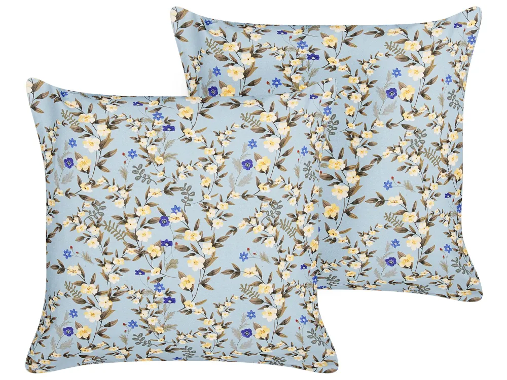 Puf de Exterior Conjunto de 2 almofadas de exterior com motivo floral azul 45 x 45 cm VALLORIA