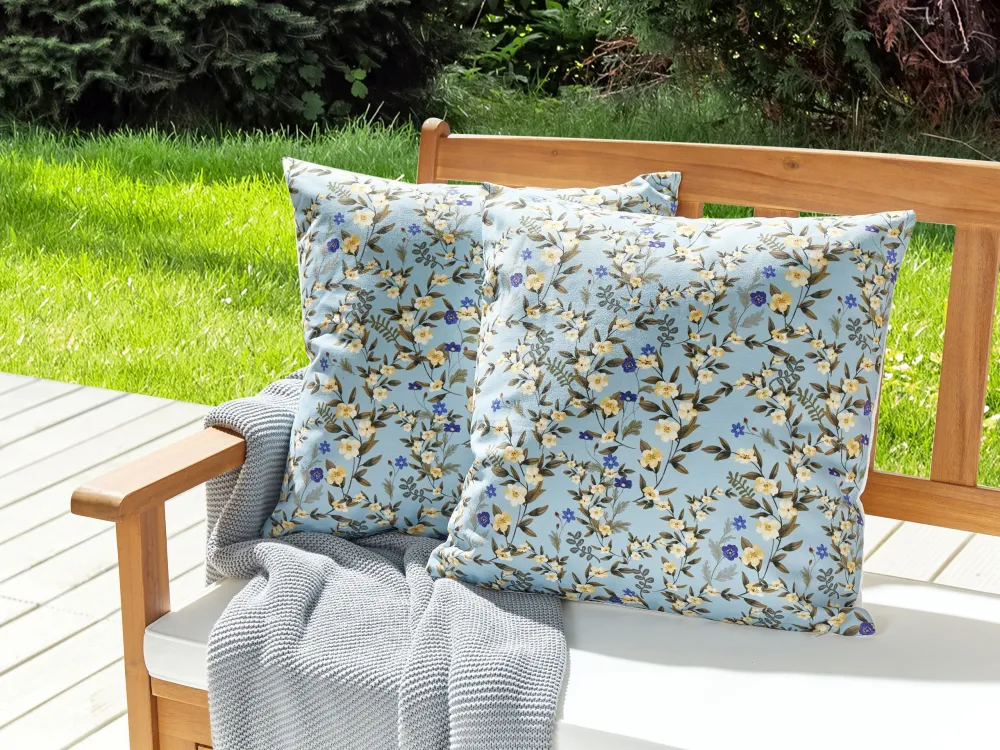 Puf de Exterior Conjunto de 2 almofadas de exterior com motivo floral azul 45 x 45 cm VALLORIA