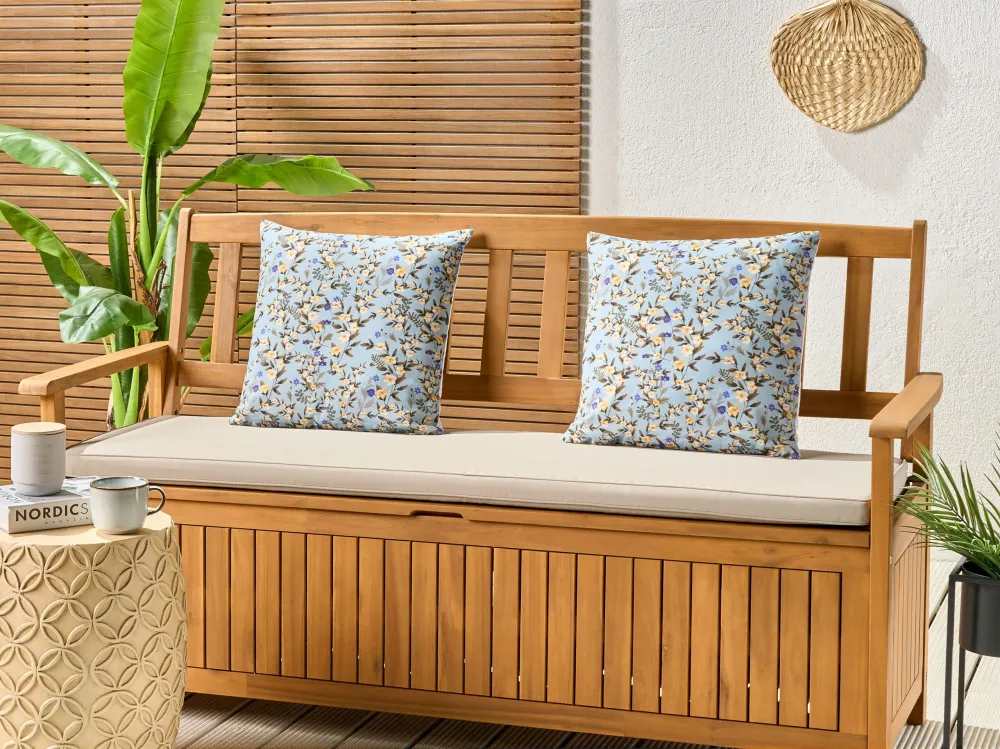 Puf de Exterior Conjunto de 2 almofadas de exterior com motivo floral azul 45 x 45 cm VALLORIA