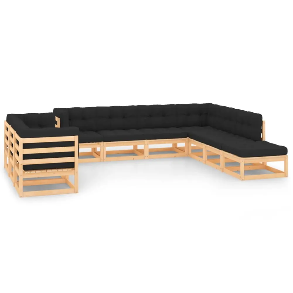 Puf de Exterior 10 pcs conj. lounge jardim com almofadões pinho maciço antracite