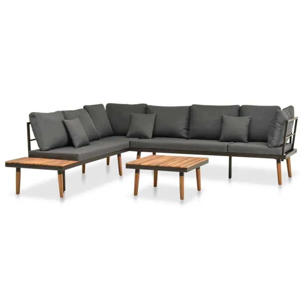 Puf de Exterior 4 pcs conj. lounge jardim com almofadões madeira acácia maciç