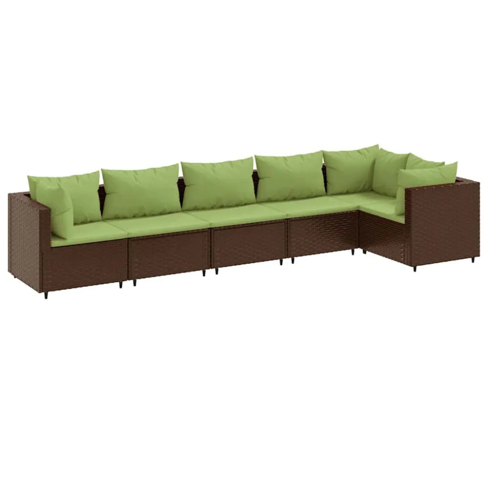 Puf de Exterior 6 pcs conj. lounge jardim com almofadões 6 pcs vime PE castanho