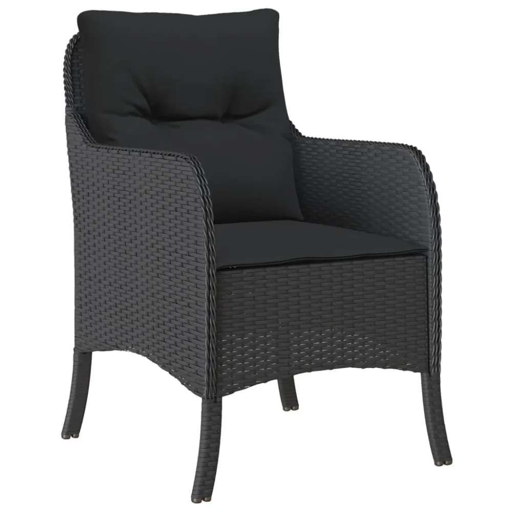 Puf de Exterior 5 pcs conjunto de jantar para jardim com almofadões vime PE preto