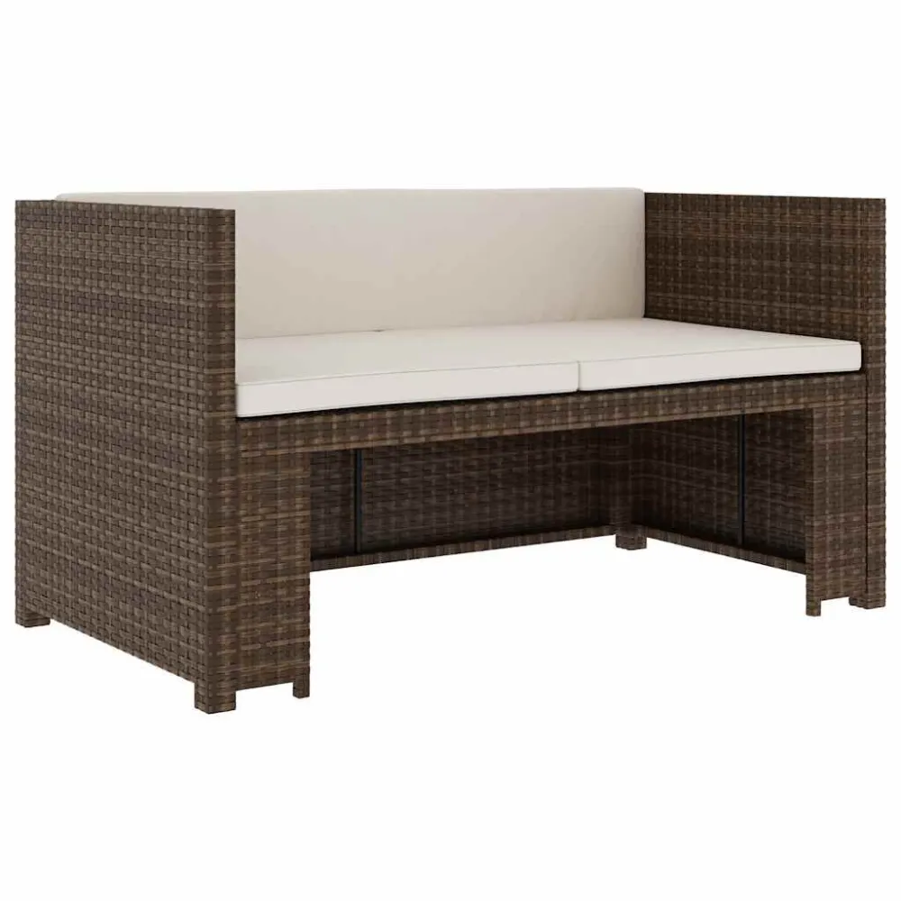 Puf de Exterior 5 pcs conjunto lounge jardim com almofadões vime PE castanho