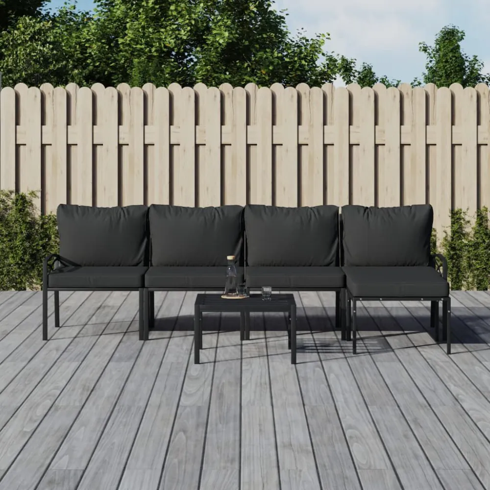 Puf de Exterior 6 pcs conjunto lounge de jardim ço com almofadões cinzentos