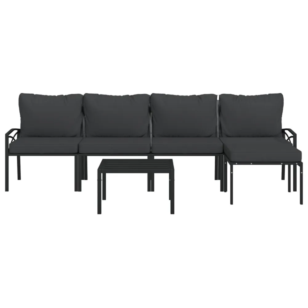 Puf de Exterior 6 pcs conjunto lounge de jardim ço com almofadões cinzentos