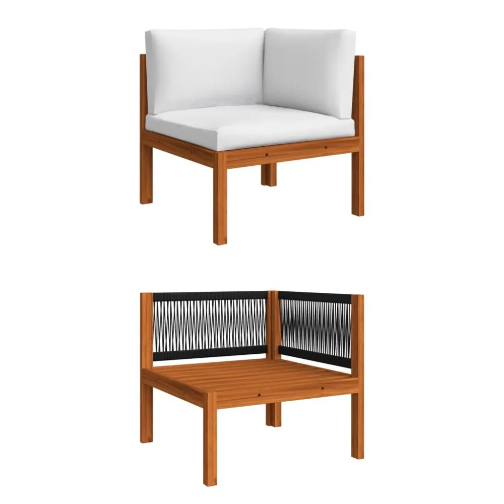 Puf de Exterior 4 pcs conjunto lounge jardim com almofadões acácia maciç creme