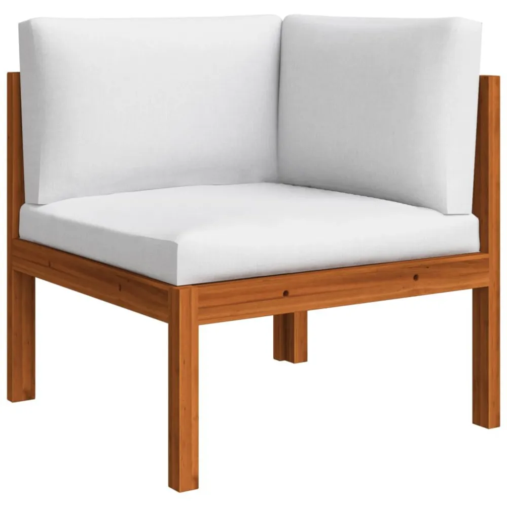 Puf de Exterior 4 pcs conjunto lounge jardim com almofadões acácia maciç creme