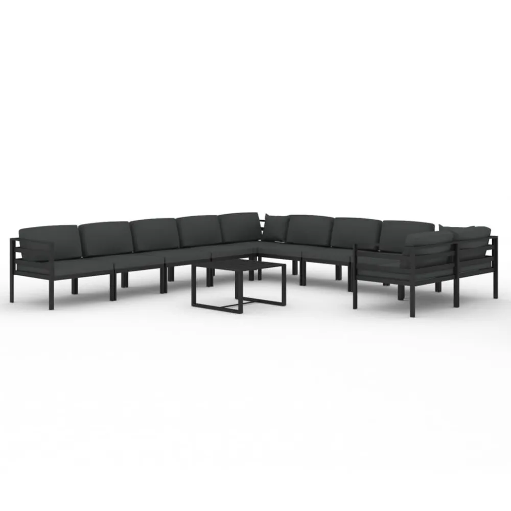 Puf de Exterior 11 pcs conjunto lounge jardim com almofadões alumínio antracite
