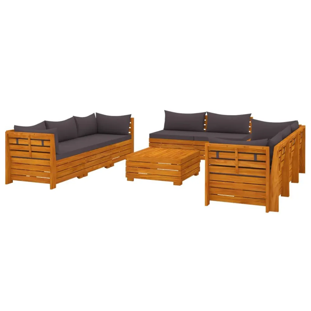 Puf de Exterior 9 pcs conjunto lounge de jardim com almofadões acácia maciç
