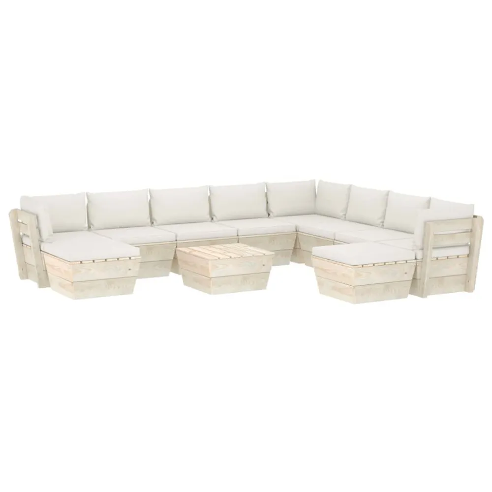 Puf de Exterior 11 pcs conjunto lounge de paletes + almofadões madeira de abeto