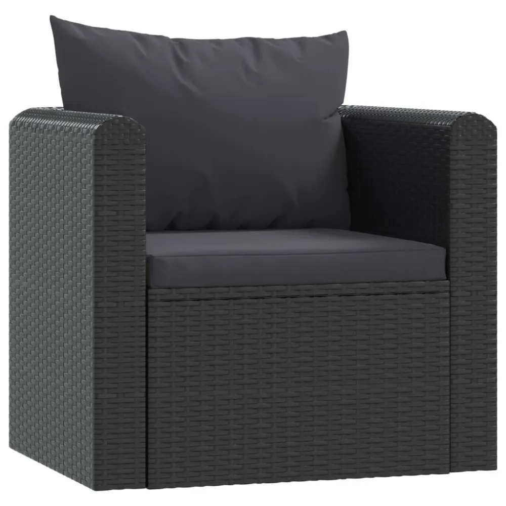 Sofá individual com almofadões vime PE preto para Piscina e Jardim