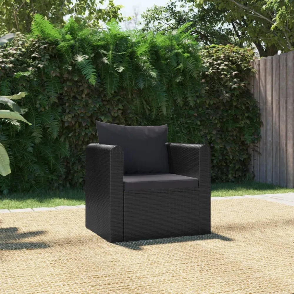 Sofá individual com almofadões vime PE preto para Piscina e Jardim