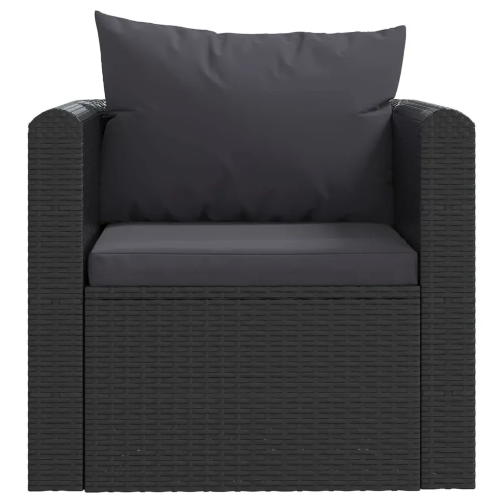 Sofá individual com almofadões vime PE preto para Piscina e Jardim