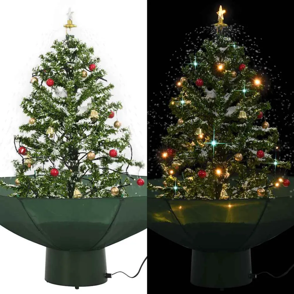 Ancinho Dobrável Árvore de Natal com neve base formato guarda-chuva 75 cm verde