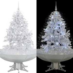 Árvore de Natal com neve base formato guarda-chuva 140 cm branco para Telhados Inclinados