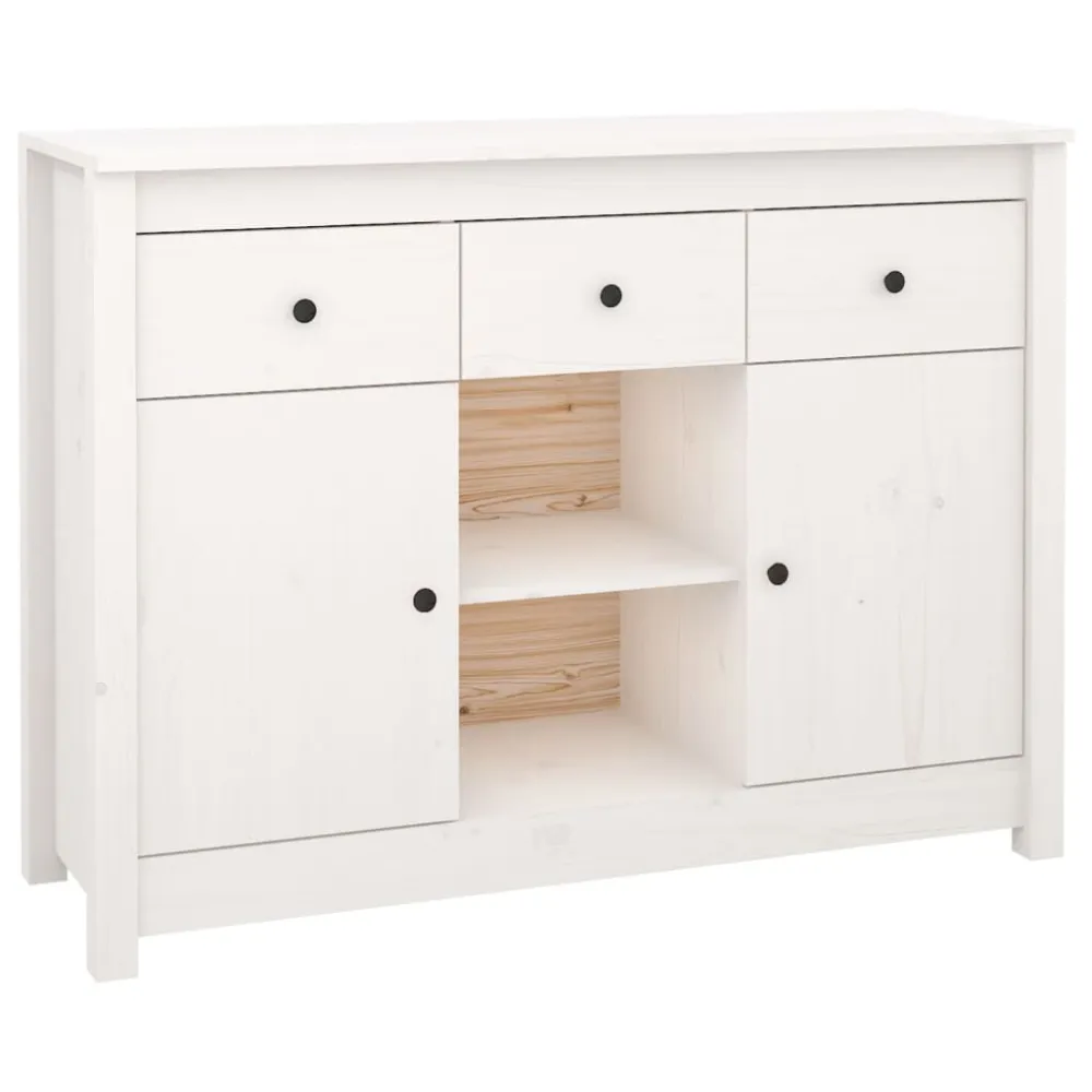 Aparador 100x35x74,5 cm madeira de pinho maciç branco Estrutura de Alumínio