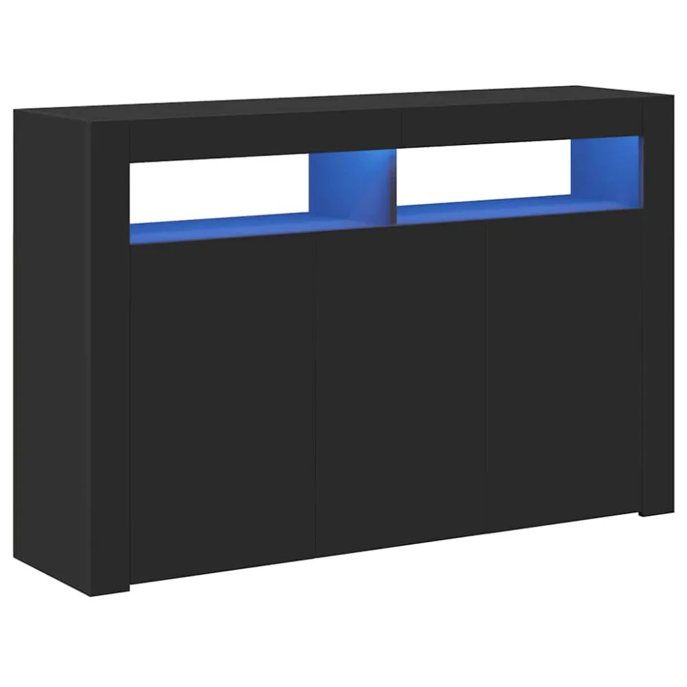 Aparador com luzes LED 115,5x30x75 cm preto com Certificação de Seguranç