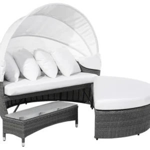 PE Rattan Garden Daybed Coffee Table Grey SYLT LUX