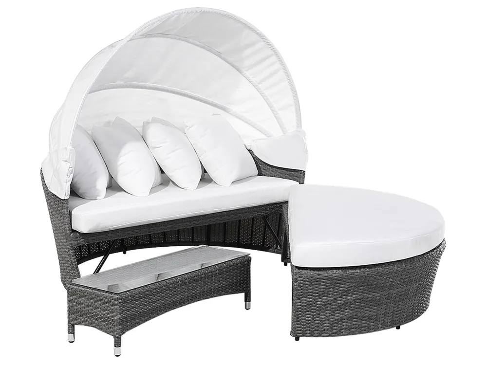 PE Rattan Garden Daybed Coffee Table Grey SYLT LUX