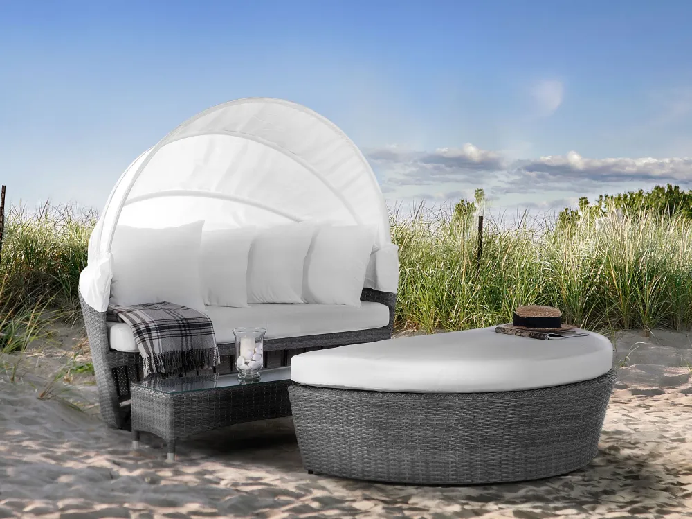 PE Rattan Garden Daybed Coffee Table Grey SYLT LUX