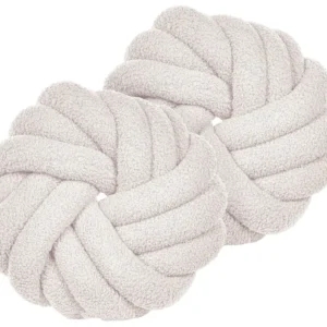 Conjunto de 2 almofadas decorativas com nó em tecido bouclé branco creme 31 x 31 cm AKOLA