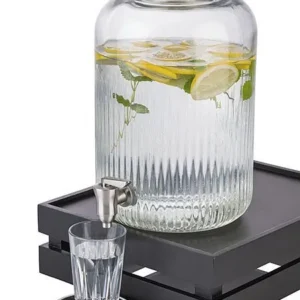 Distribuidor de bebidas APS, Ø 20 cm, altura: 30,5 cm, 7 litros, vidro, ço inoxidável, com tampa e torneira, 10855