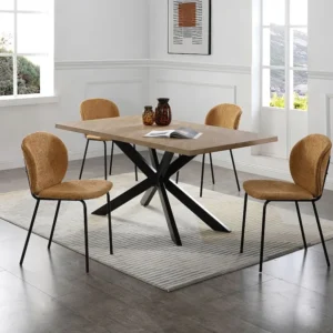 Mesa de jantar 6 lugares MDF e metal preto cor orgânico - VEVIANO
