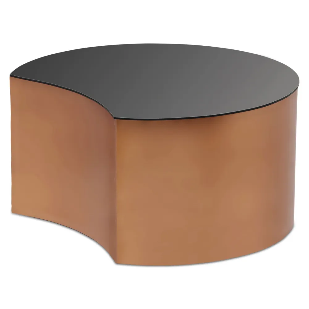 Mesa de centro Selemine de Vidro e Metálico Cobreado.