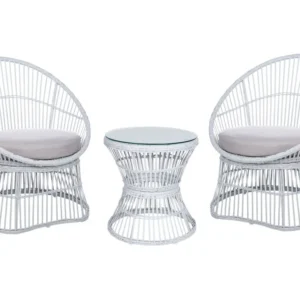 Conjunto de varanda em rattan sintético branco acinzentado MESYNA para Relaxamento ao Ar Livre